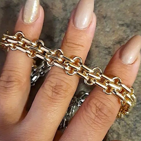 Statement Curb Gold Silver Cuban Chain Toggle O Ring Chunky Choker Neckl… - Picture 9 of 14